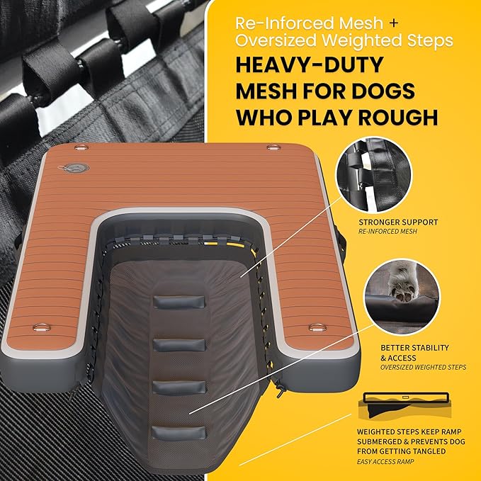 DOK Dog-DOK Inflatable Dock Platform: Safe & Easy Water Access for Dogs Up to 230 lbs; Floating Non-Slip EVA Foam with Dog Boat Ramp for Pool, Dock, & Lake | Military Grade & High Visibility