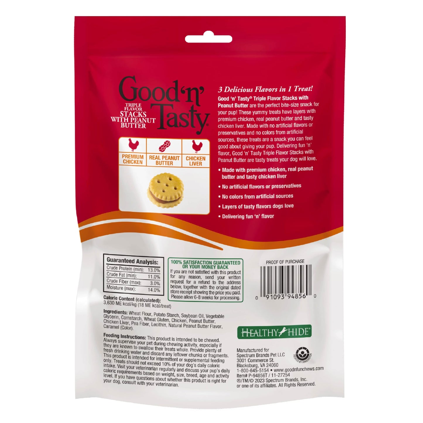 Good 'n' Tasty Triple Flavor Stacks with Peanut Butter, 9 Ounces, Bite Sized Snacks for Dogs with Premium Chicken and Real Peanut Butter