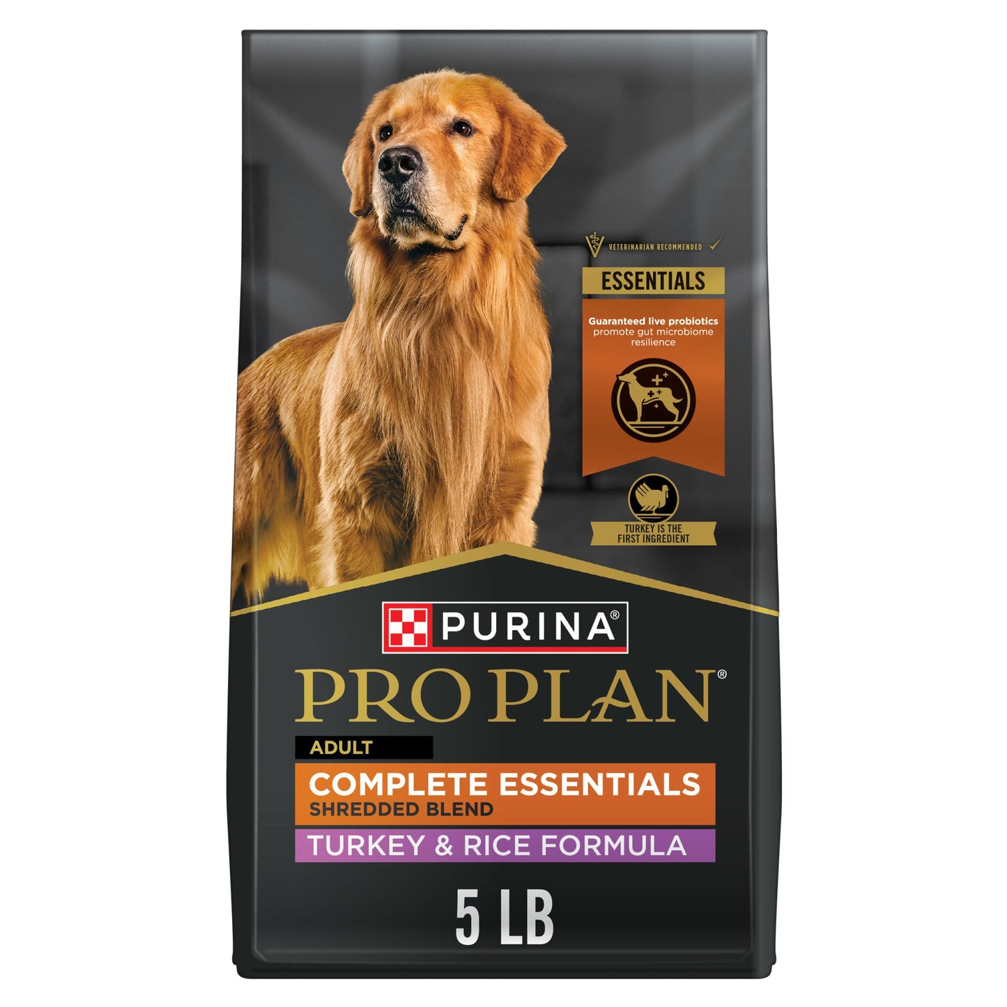 Purina Pro Plan Complete Essentials Shredded Blend Turkey and Rice Dog Food Dry Formula with Probiotics for Dogs - 5 lb. Bag