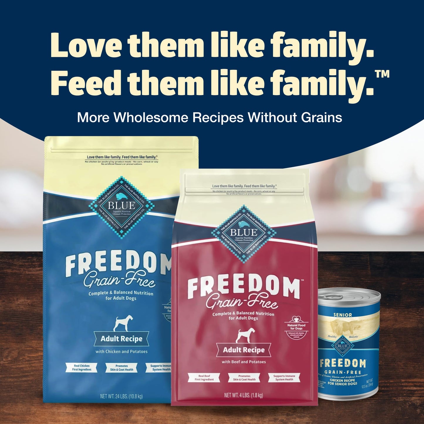 Blue Buffalo Freedom Grain-Free Dry Dog Food, Complete & Balanced Nutrition for Adult Dogs, Made in the USA With Natural Ingredients, Chicken & Potatoes, 24-lb Bag