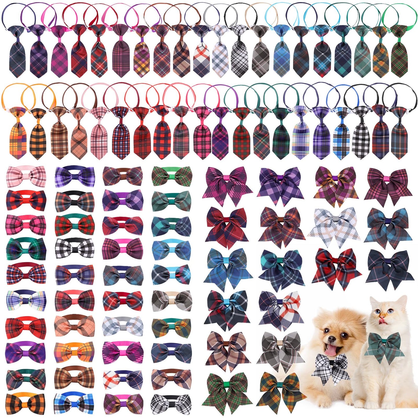 Segarty Dog Bow Tie and Small Dog Tie Set, 100 Pack Adjustable Dog Bowties Cats Neck Tie Collars Bow Ties for Dogs Set Grooming Accessories Bulk for Cats Puppy Dogs Birthday Wedding Holiday Gift Party