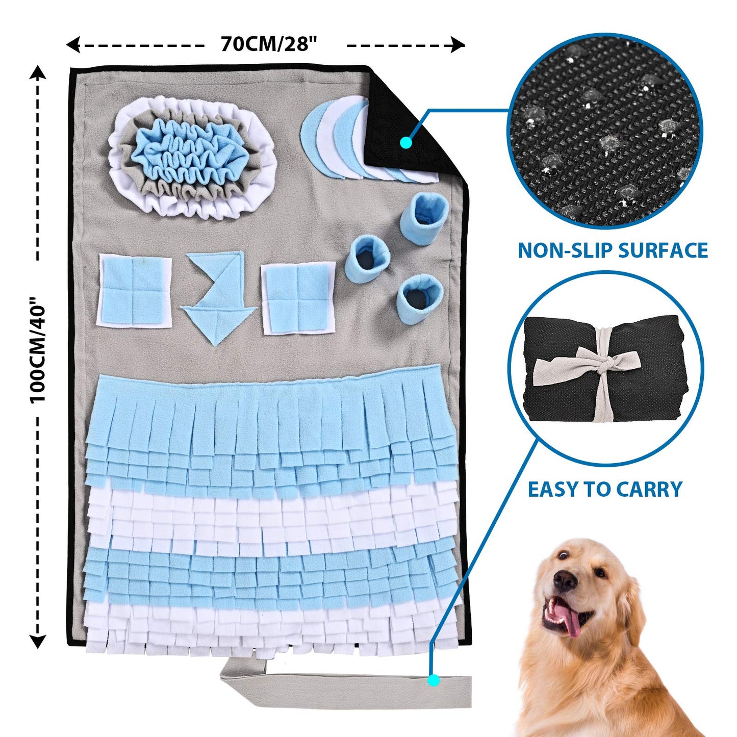 Juqiboom Pet Snuffle Mat for Small/Medium Dogs and Cats, Encourages Natural Foraging Skills for Pets, Interactive Dog Toy - Slow Feeder Puzzle Toy - Activity Feeding Mat for Stress & Anxiety Relief