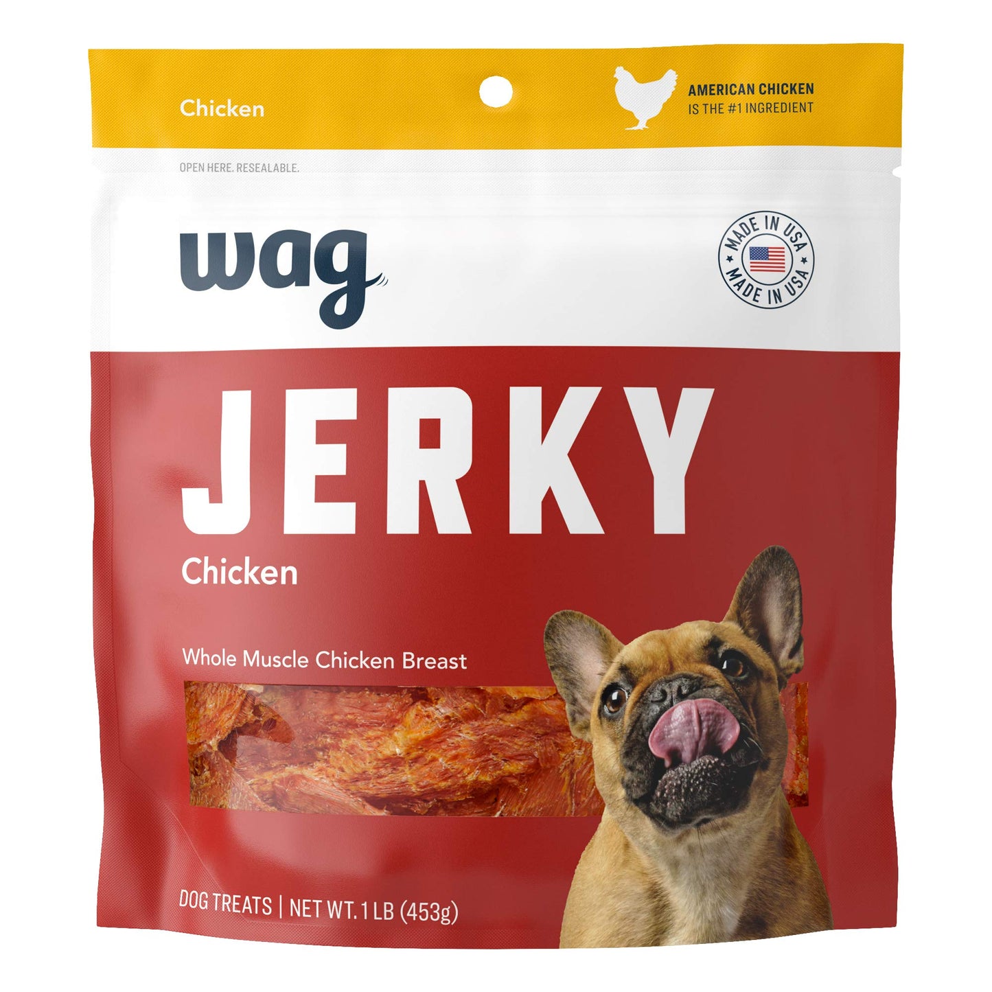 Amazon Brand – Wag Chewy Whole Muscle American Jerky Dog Treats – Chicken
