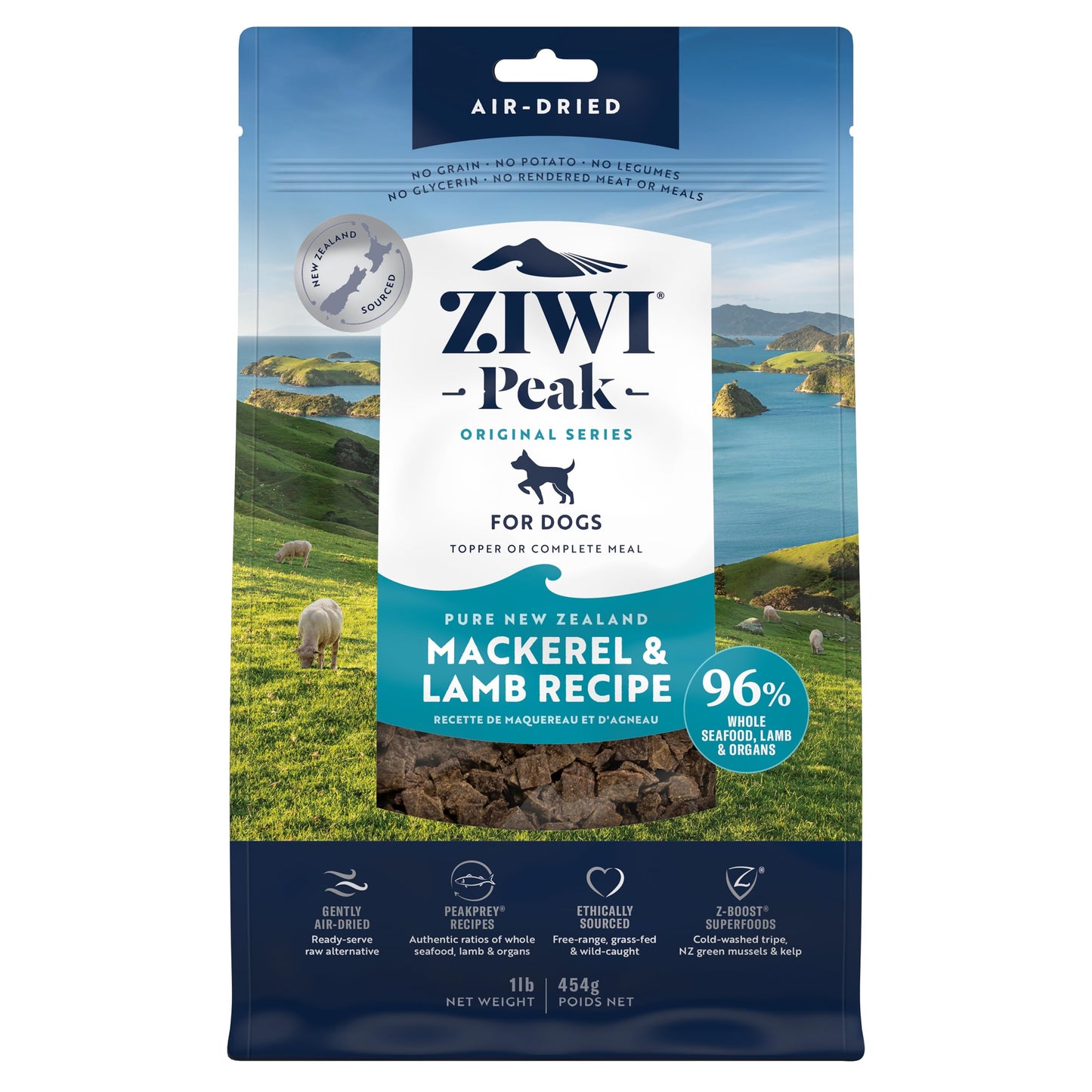 ZIWI Peak Air-Dried Dog Food – Mackerel & Lamb - All Natural, High Protein, Grain Free, Limited Ingredient w/ Superfoods (16oz)