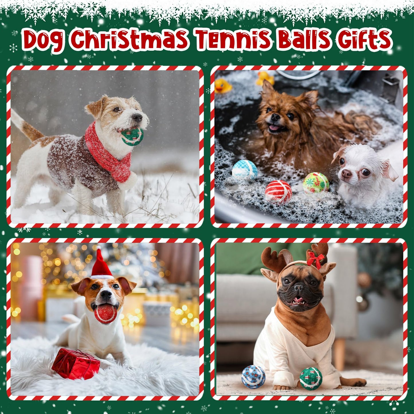 Sosation 60 Pack Christmas Squeaky Tennis Balls for Dogs, Dog Balls 2.0" Interactive Fetch Toy Non-Toxic Durable Outdoor Small Puppy Chew Toys for Teething Training Exercise Playing Throwing