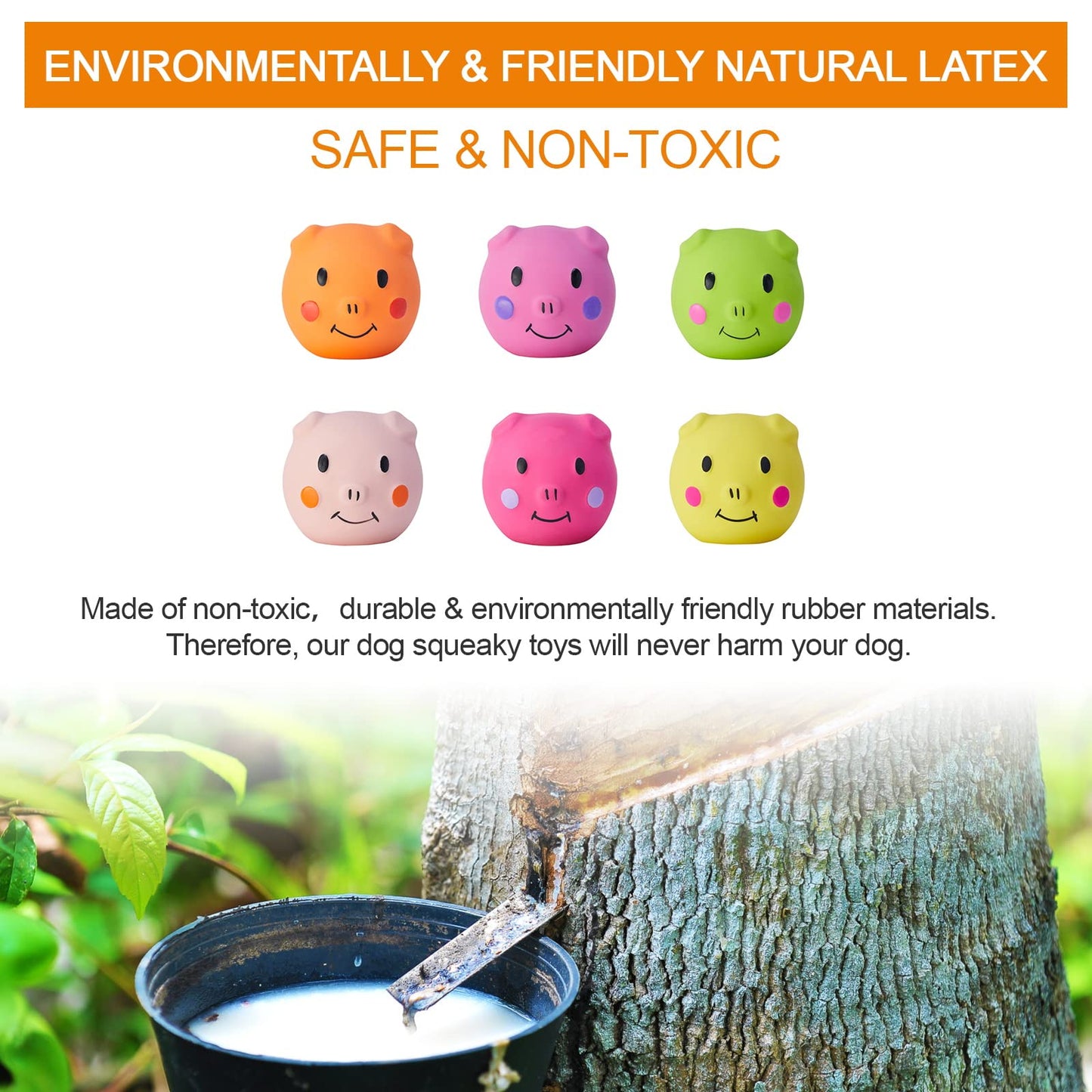 Coricorsu Squeaky Dog Toy Dog Squeaky Toys Chewing Durable Teething Latex Rubber Soft Interactive Fetch Play Dog Balls with Funny Piggy Face for Puppy Small Medium Pet Dog (6PCS)