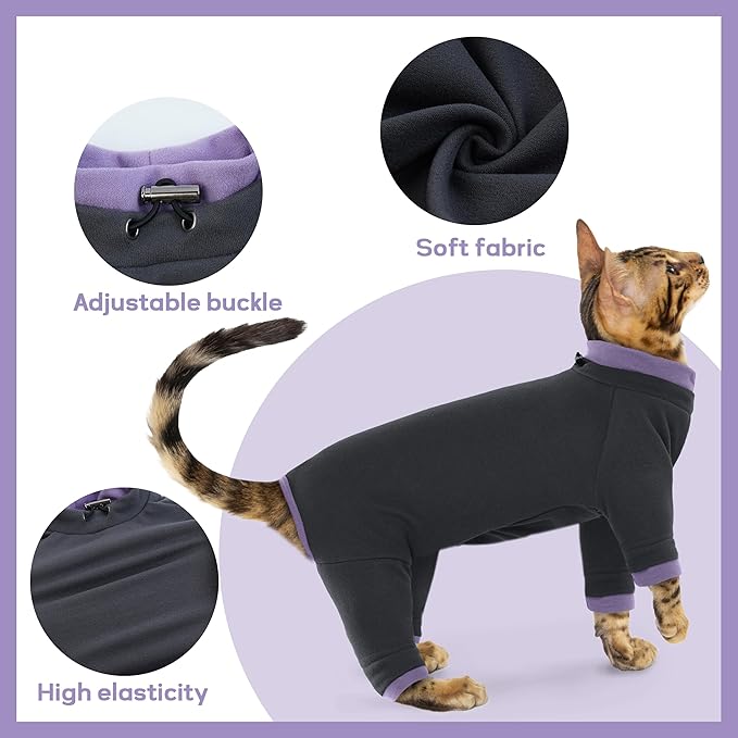 Pumyporeity Sticky Cat Clothes - Soft Cat Sweater for Hair Loss Prevention, Recovery Suit After Surgery, Black, XS
