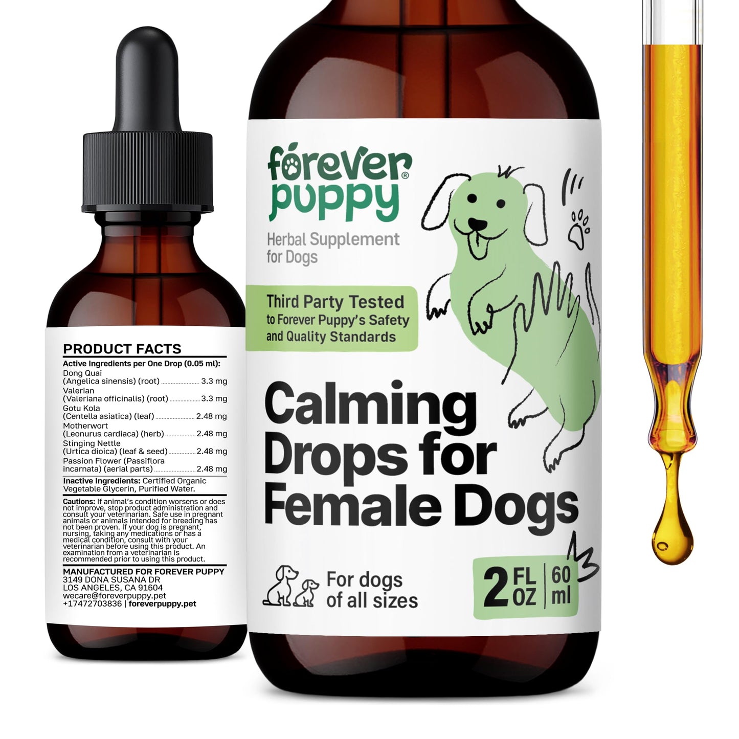 Forever Puppy Calming Drops for Female Dogs - Pure Valerian Root & Passion Flower Extract for Female Composure - Liquid Relaxing & Mood Support Supplement for Dogs of All Breeds & Sizes - 2 oz