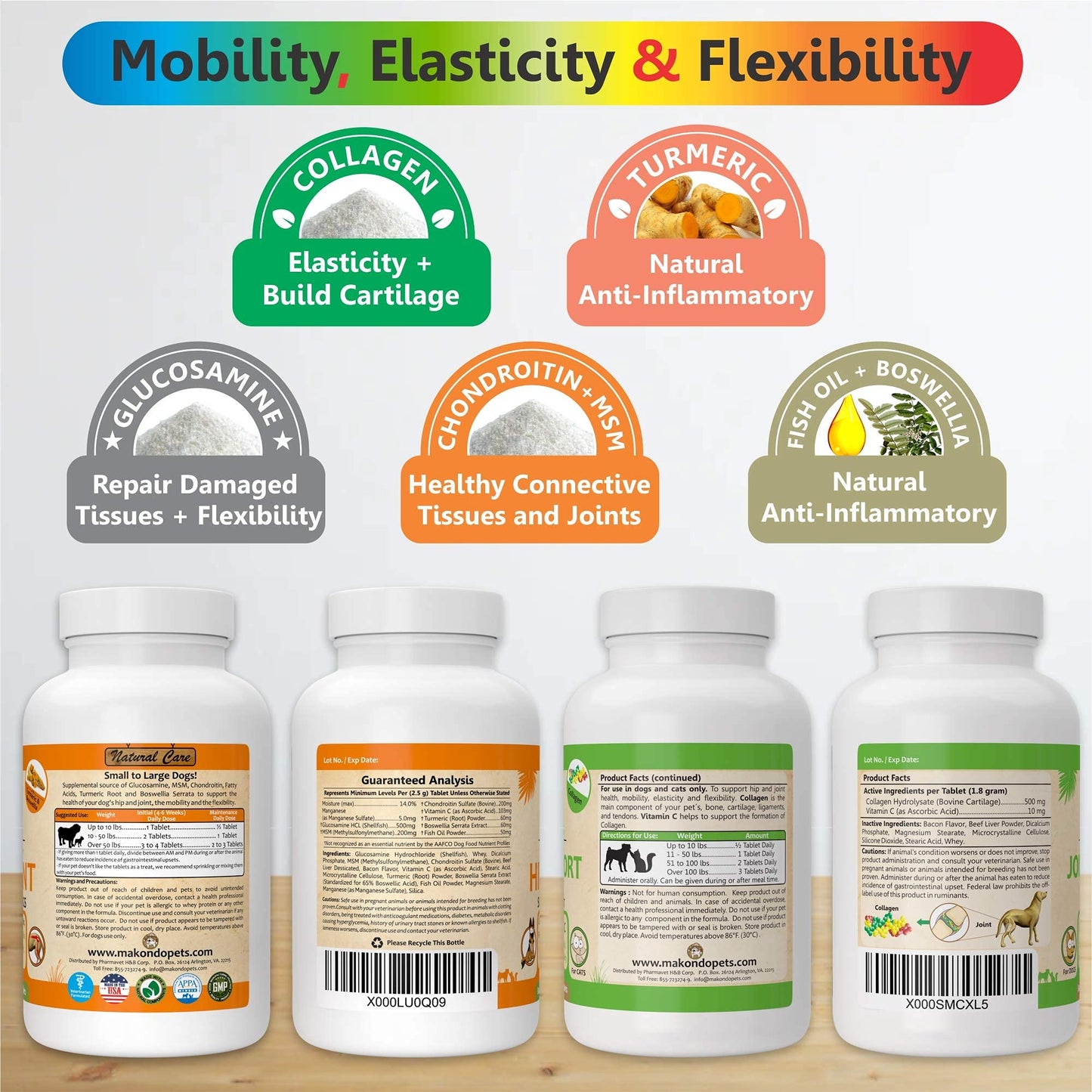 Hip and Joint Supplement for Dogs with Chondroitin, Collagen, Turmeric, Glucosamine and MSM - Dog Arthritis Supplement. Joint Supplement Large Breed and Small. (120 Tabs)