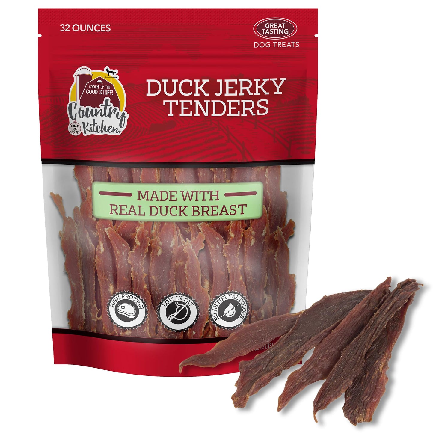 Country Kitchen Duck Jerky Tender Dog Treats, Made with Real Duck, High Protein, Low Fat, No Artificial Colors, 32 oz