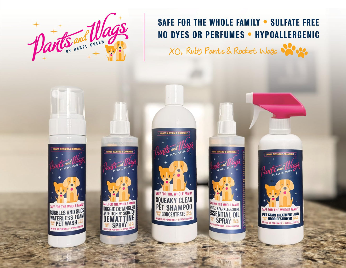 Pants & Wags by Rebel Green Squeaky Clean Pet Shampoo Concentrate - Orange Blossom & Chamomile - Hypoallergenic - No Dyes or Perfumes - 16 oz - 2 Pack
