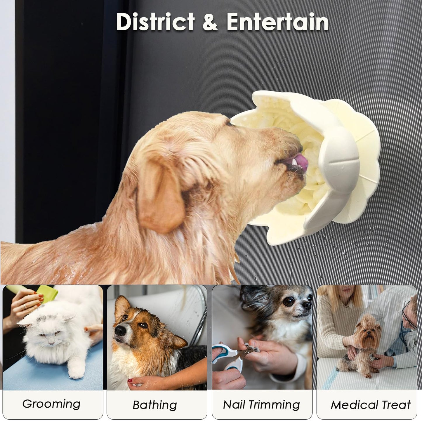 Dog Lick Bowl,Anxiety Relief Slow Feeder Dog Lick Mat Treat Dispenser, Non-Slip Licking Bowl Enrichment Toys for Small Medium Breeds Dogs (Beige, 12x12x7.6CM)