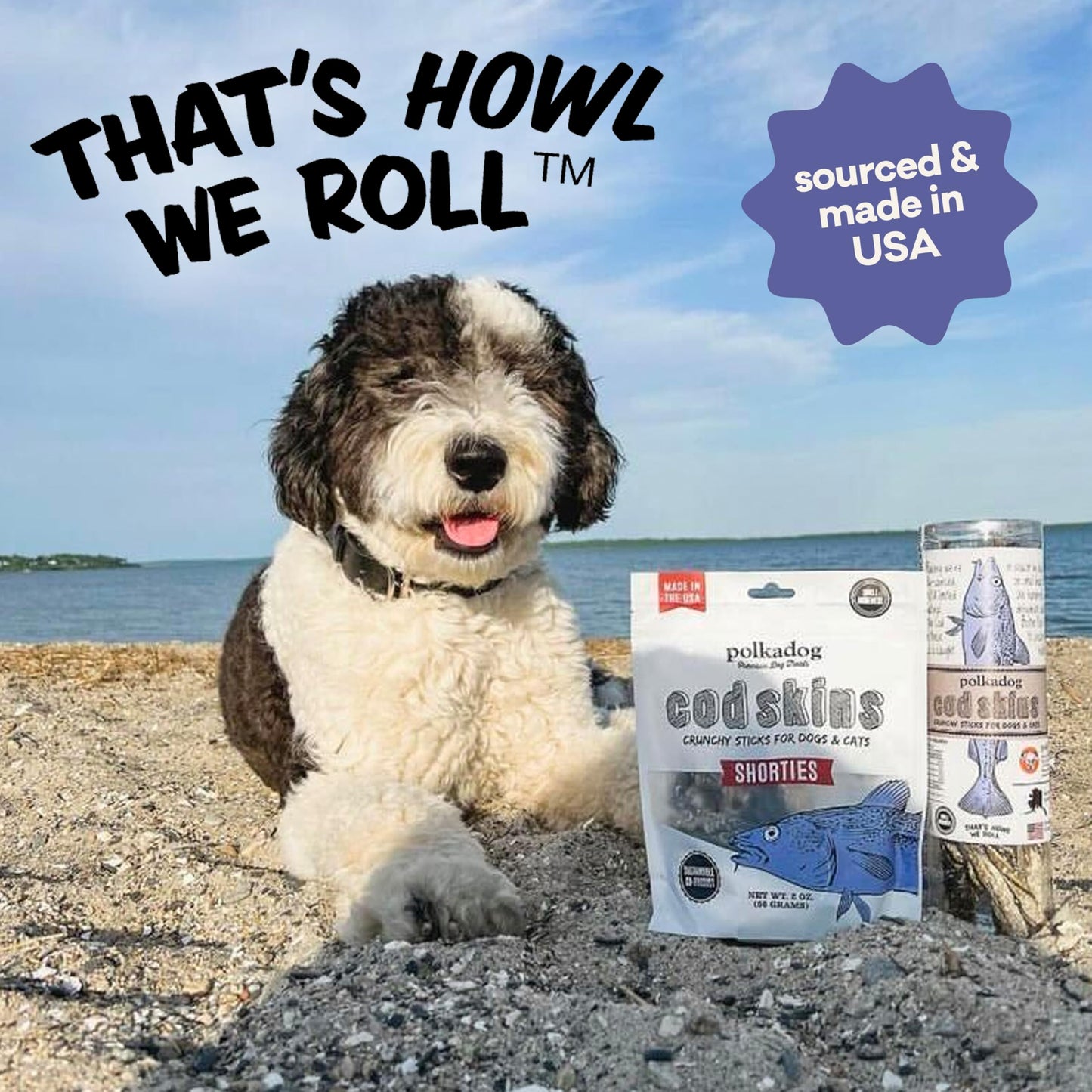 Polkadog Fish Skin Shorties Variety 3-Pack – Includes 2x Cod and 1x Salmon. All-Natural Dog Treats, Made in USA, Single Ingredient, Omega-3 Rich, Grain-Free & Hypoallergenic Jerky for All Breeds