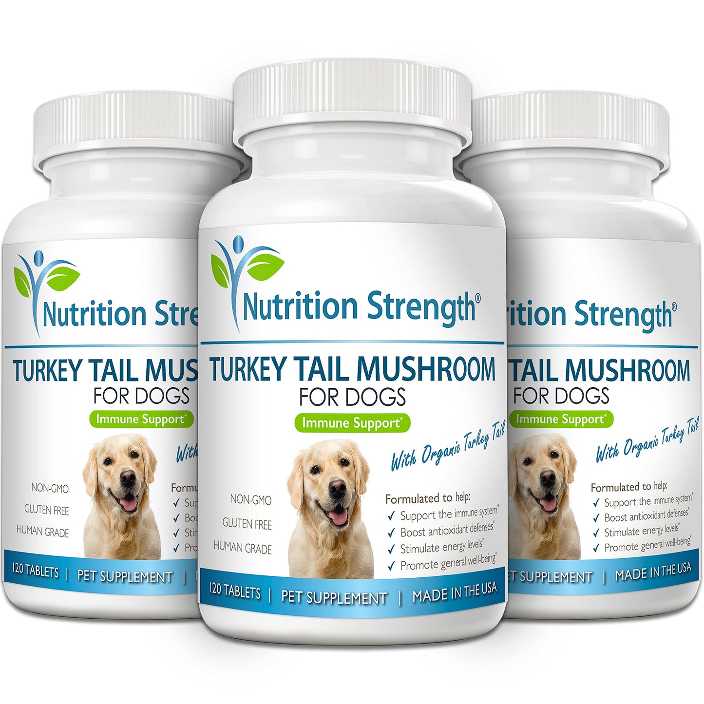 Nutrition Strength Turkey Tail Mushroom for Dogs to Support a Strong Immune System, Promote Gut Health, Antioxidant Activity & Inflammatory Relief, Reduce Fatigue & Boost Stamina, 120 Chewable Tablets