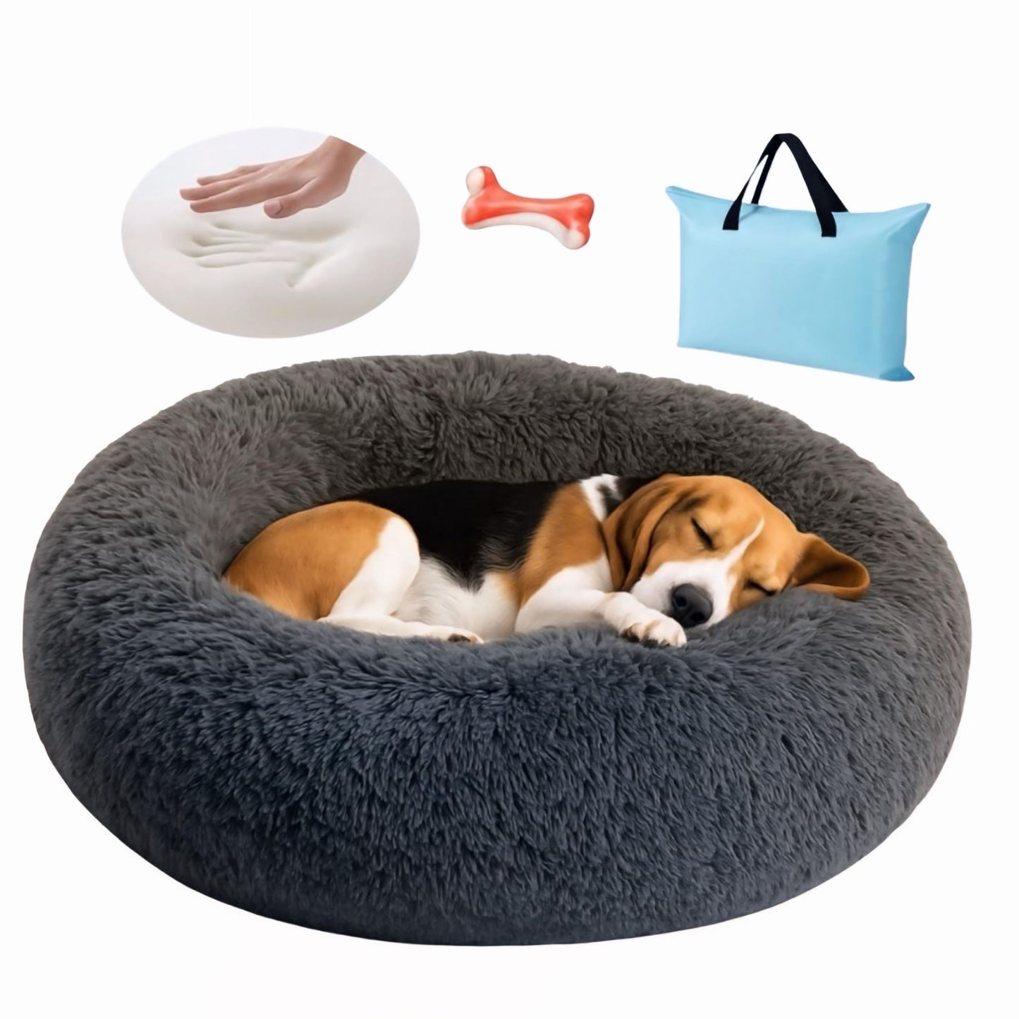 HANESHER Pet Bed, Memory Foam Donut Dog Bed, Calming Round Dog Bed for Small Pets, Comfortable and Supportive Design, Orthopedic Ultra-Soft Plush, Anti-Stress Bed for Dogs and Cats (Grey)