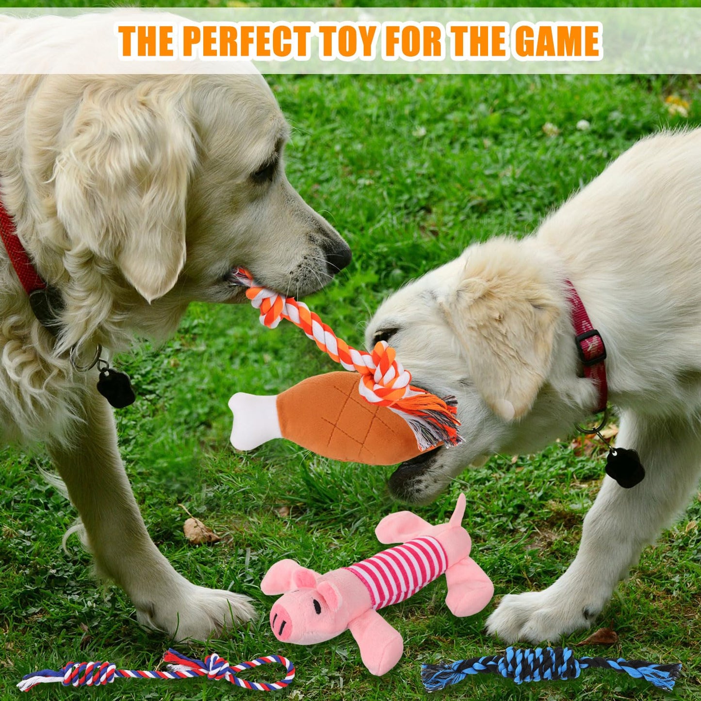 Leyndo 40 Pack Dog Chew Toys for Aggressive Dogs Plush Squeaky Rope Toys for Medium and Large Breed Pet Tug of War Teething Chew Tug