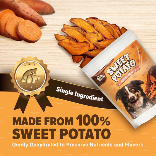 Sweet Potato Chews for Dogs- 100% All-Natural Single Ingredient Dog Treats- Crispy & Crunchy, Hypoallergenic, Grain Free, Easy to Digest, Perfect for Dogs of All Breeds and Sizes, 8 oz