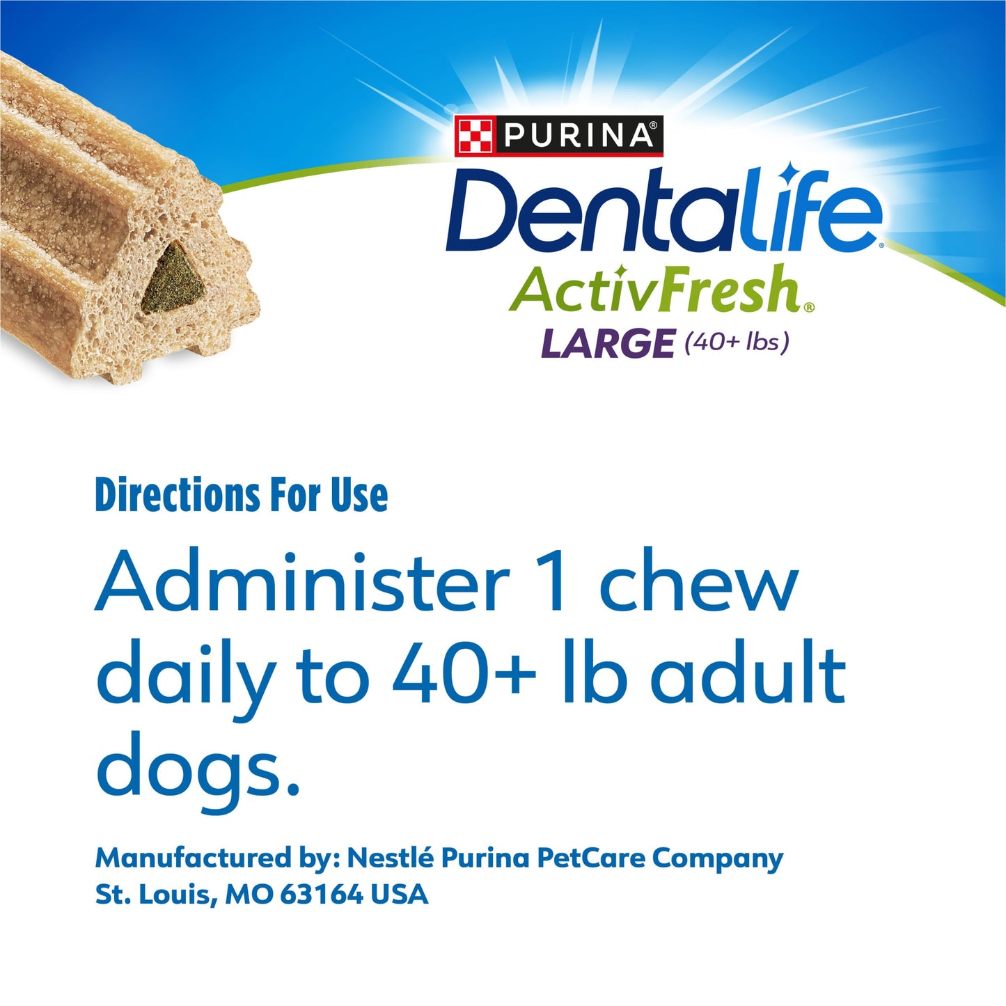 DentaLife ActivFresh Dog Chews for Large Dogs 40 lbs. and up, Dental Chews to Freshen Breath, Chicken Flavor, 24.1 oz., 21 Chews - 21 ct. Pouch