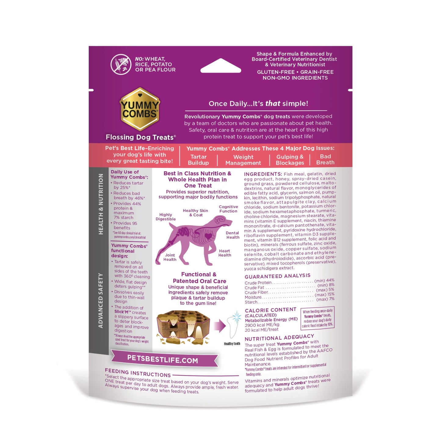 Yummy Combs Dog Dental Treats – Fish & Egg Protein – Vet VOHC Approved, Removes Tartar – A Daily Teeth Cleaning Treat for Large Dogs (15 Count)