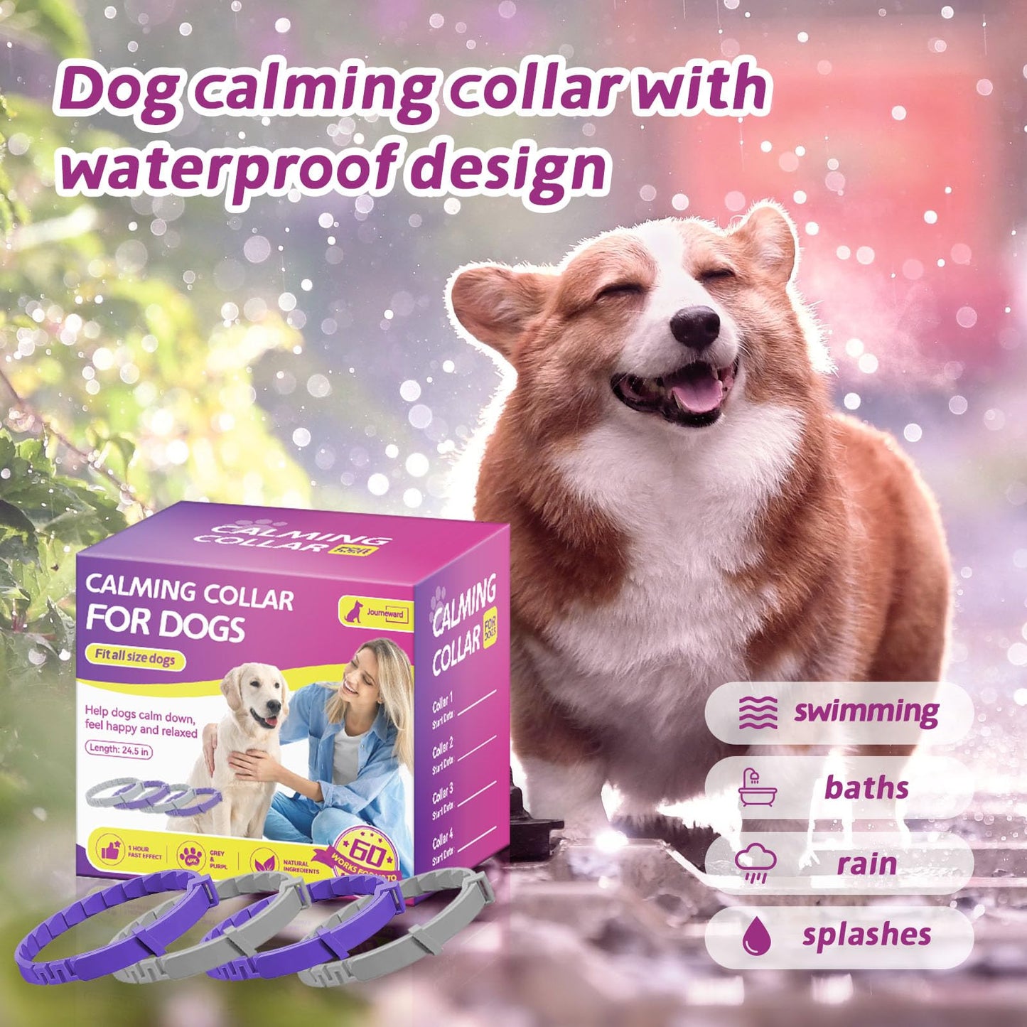 Calming Collar for Dogs 4-Pack, Dog Calming Collar Lasts 60 Days, Reduce Stress, Fits Small/Medium/Large Breeds