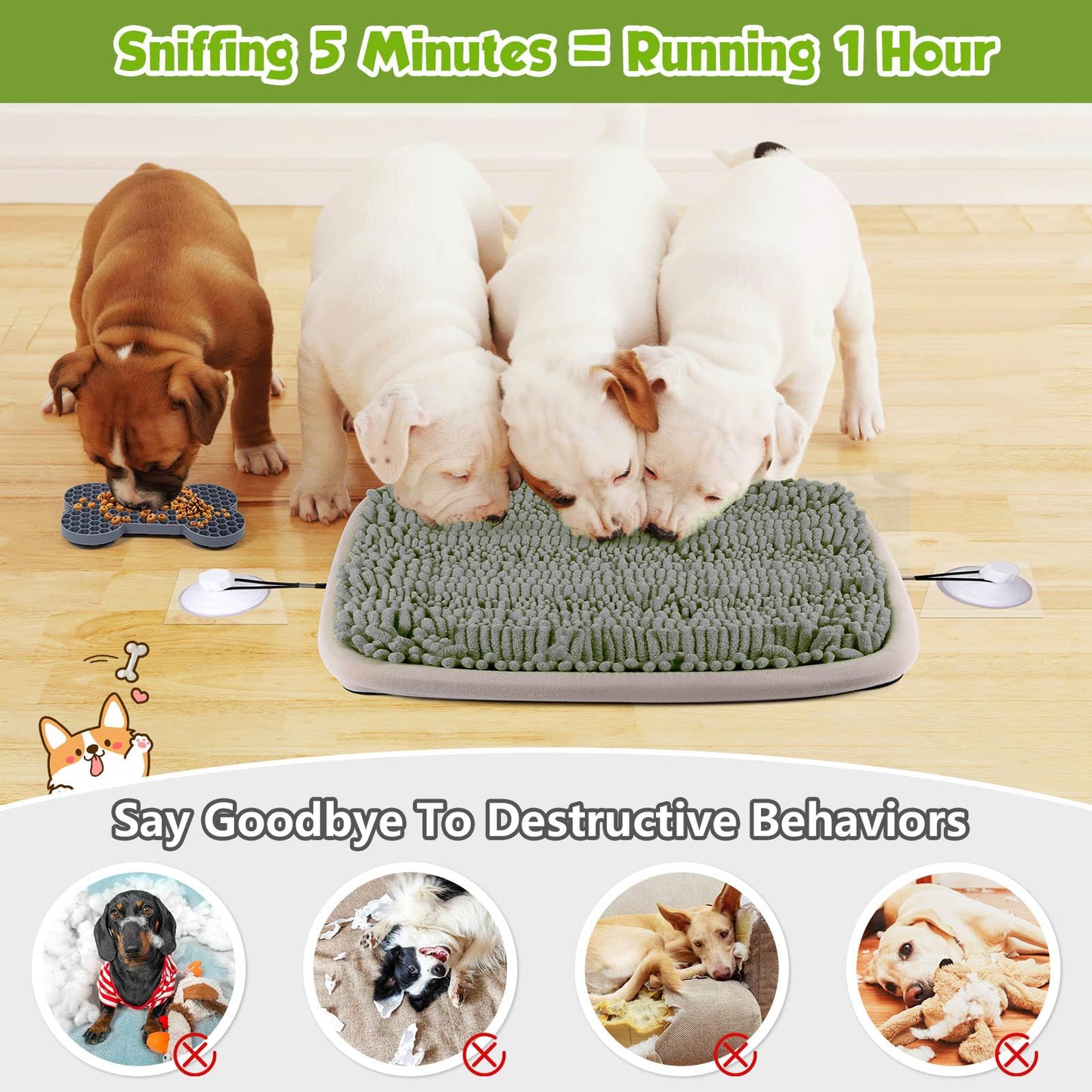 MASHOOPS Snuffle Mat for Dogs 21x16Inc and Small Silicone Lick Mat for Dog,Dog Sniffiing Interactive Foraging Puzzle Toy, Stress Relief & Training for Small/Medium/Large Dogs(Gray)