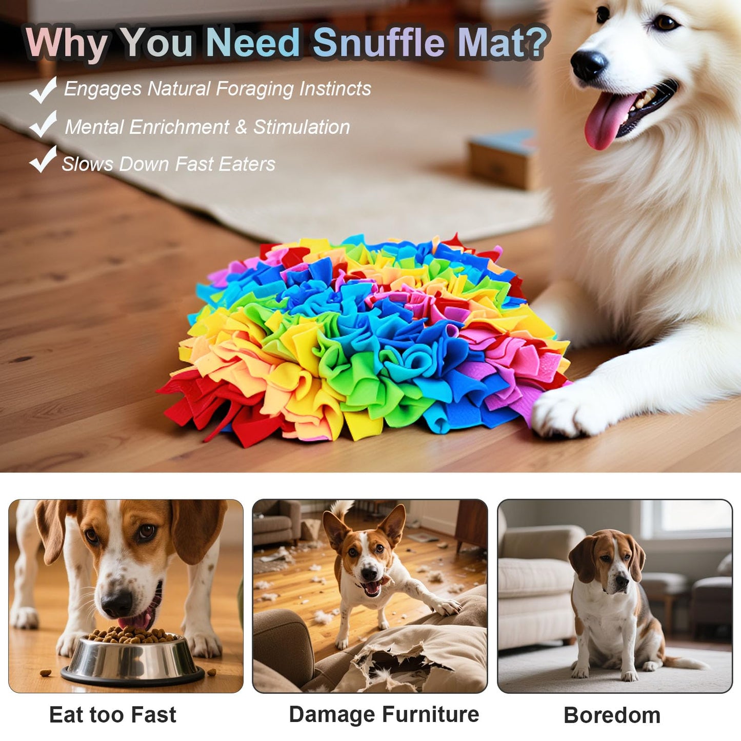 Snuffle Mat for Dogs - Dog Feeding Mat, Nosework Training Mats for Foraging Instinct, Enrichment Toys for Small/Medium/Large Dogs