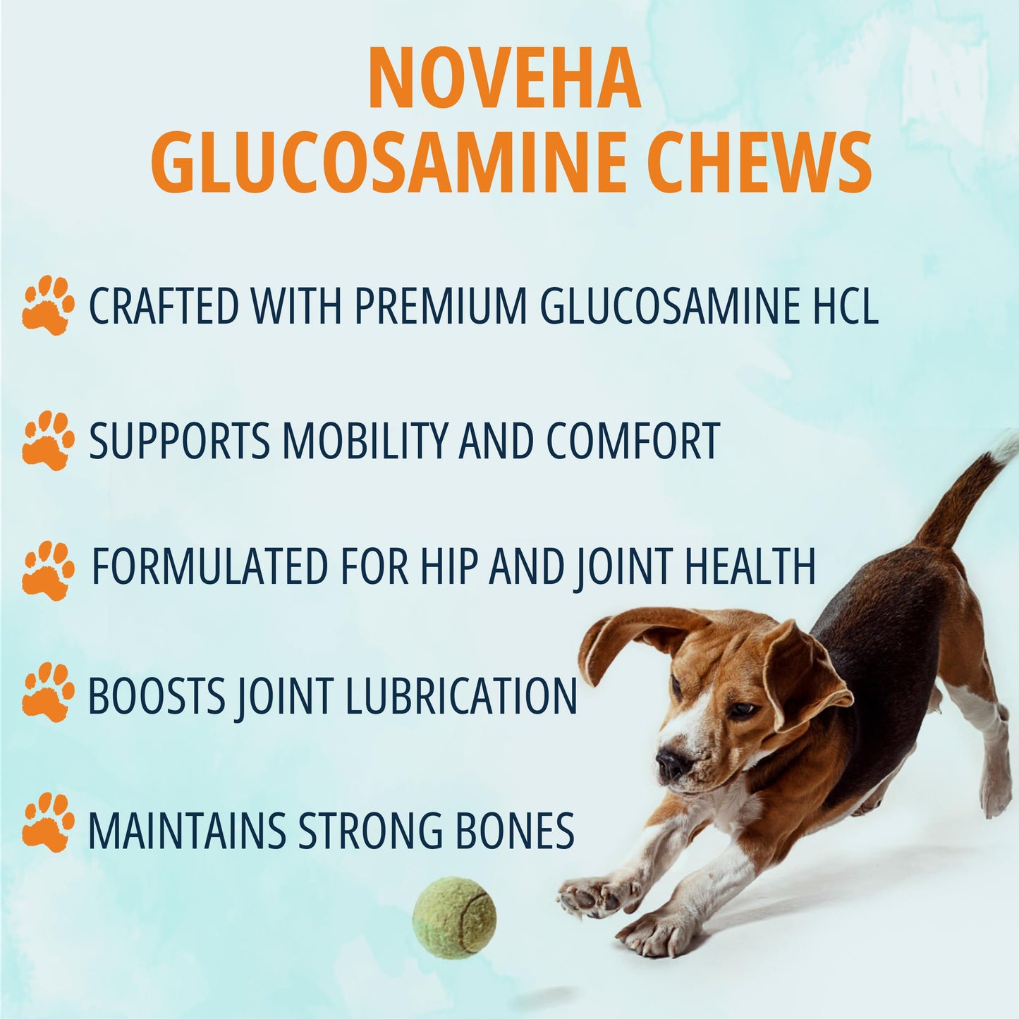 NOVEHA Dog Glucosamine Chews | Hip and Joint MSM Formula for Dogs Joint Care | Senior Pet Joint Health Supplement | Premium Glucosamine and Chondroitin for All | 2PK - 90 Soft Chews; Chicken Flavor