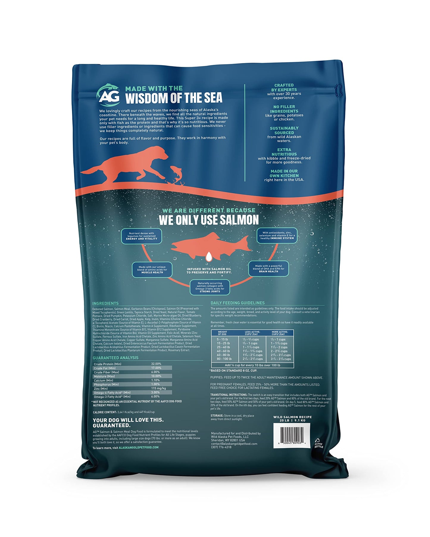 Alaskan Gold SUPER3+ (Salmon Freeze Dried Raw Salmon Fish Oil) Dry Dog Food | Puppy & Adult | Small & Large Breed | High-Protein | Grain-Free | All-Natural Nutrition | 20-lbs