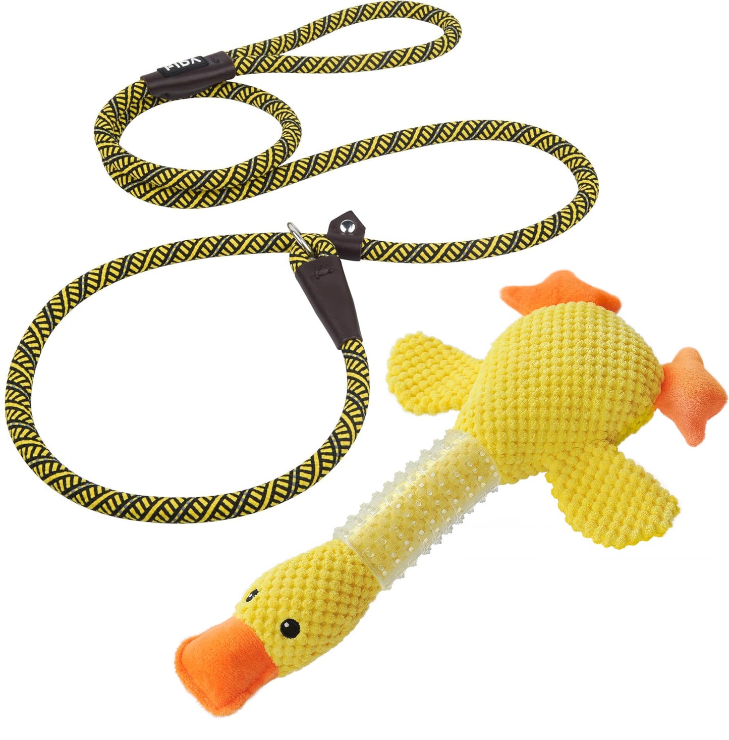 Fida Durable Slip Lead and Dog Chew Toys for Aggressive Chewers Rubber Neck Set, Squeaky Dog Toys for Large Dogs, Indestructible Durable Puppy Teething Toys Plush Duck Dog Toy to Keep Them Busy