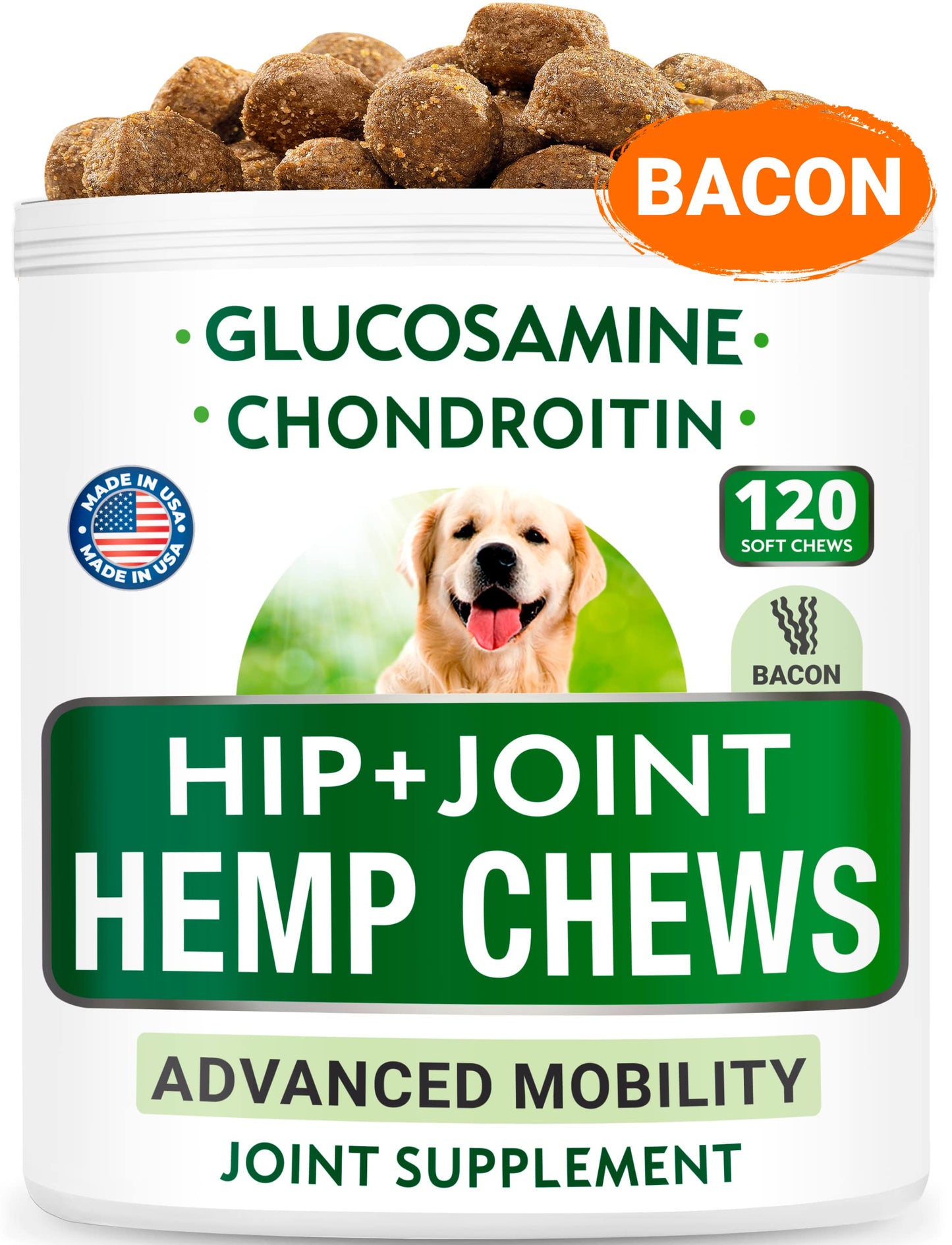 Hemp Treats + Glucosamine Dog Chews Bundle - Natural Joint Pain Relief Supplement - Hemp Oil, Chondroitin w/MSM, Omega 3 - Advanced Hip & Joint Support Formula - 120 + 120 Chews - Made in USA