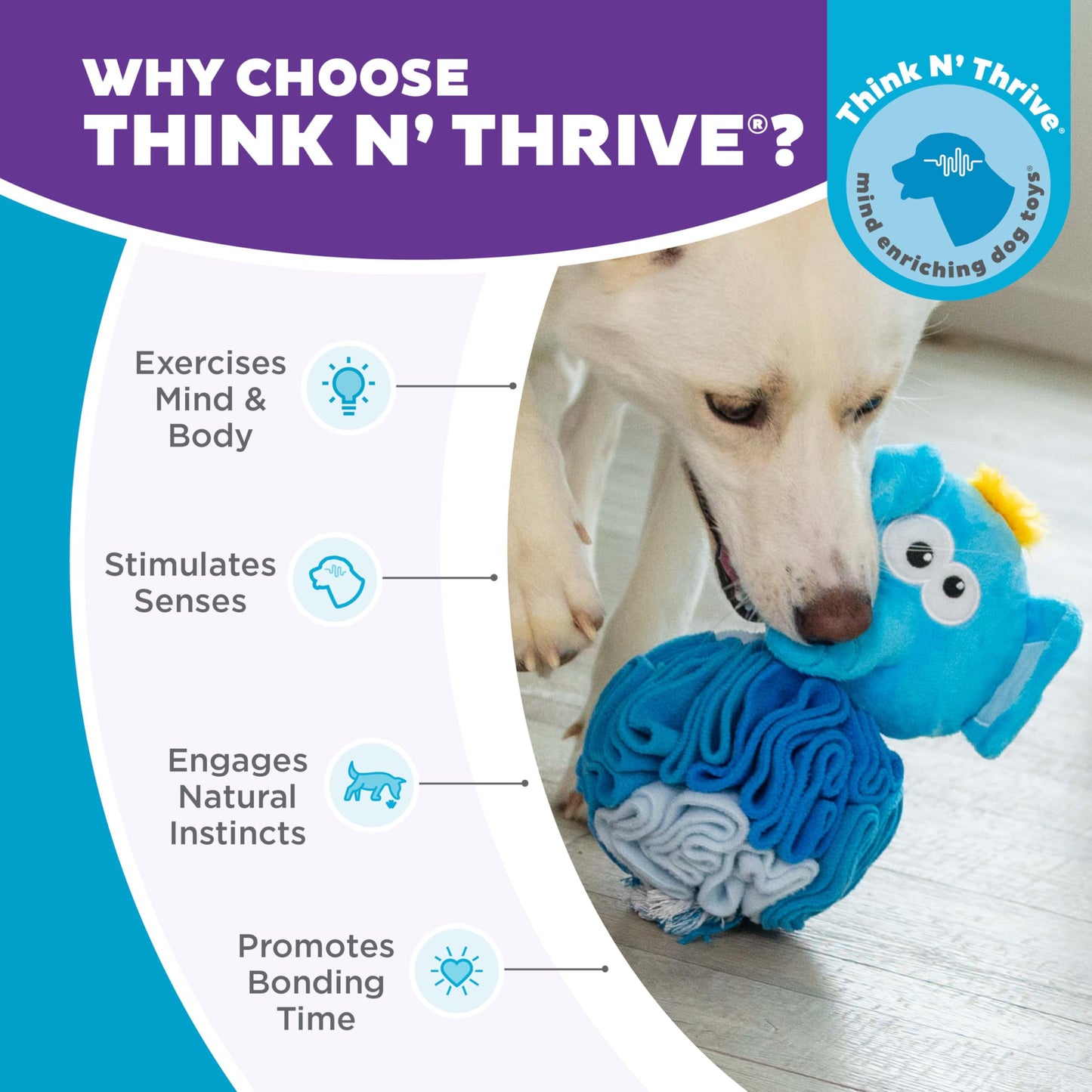 Outward Hound by Nina Ottosson Stuff N' Snuffle Plush Snuffle Ball Dog Puzzle, Elephant, Blue