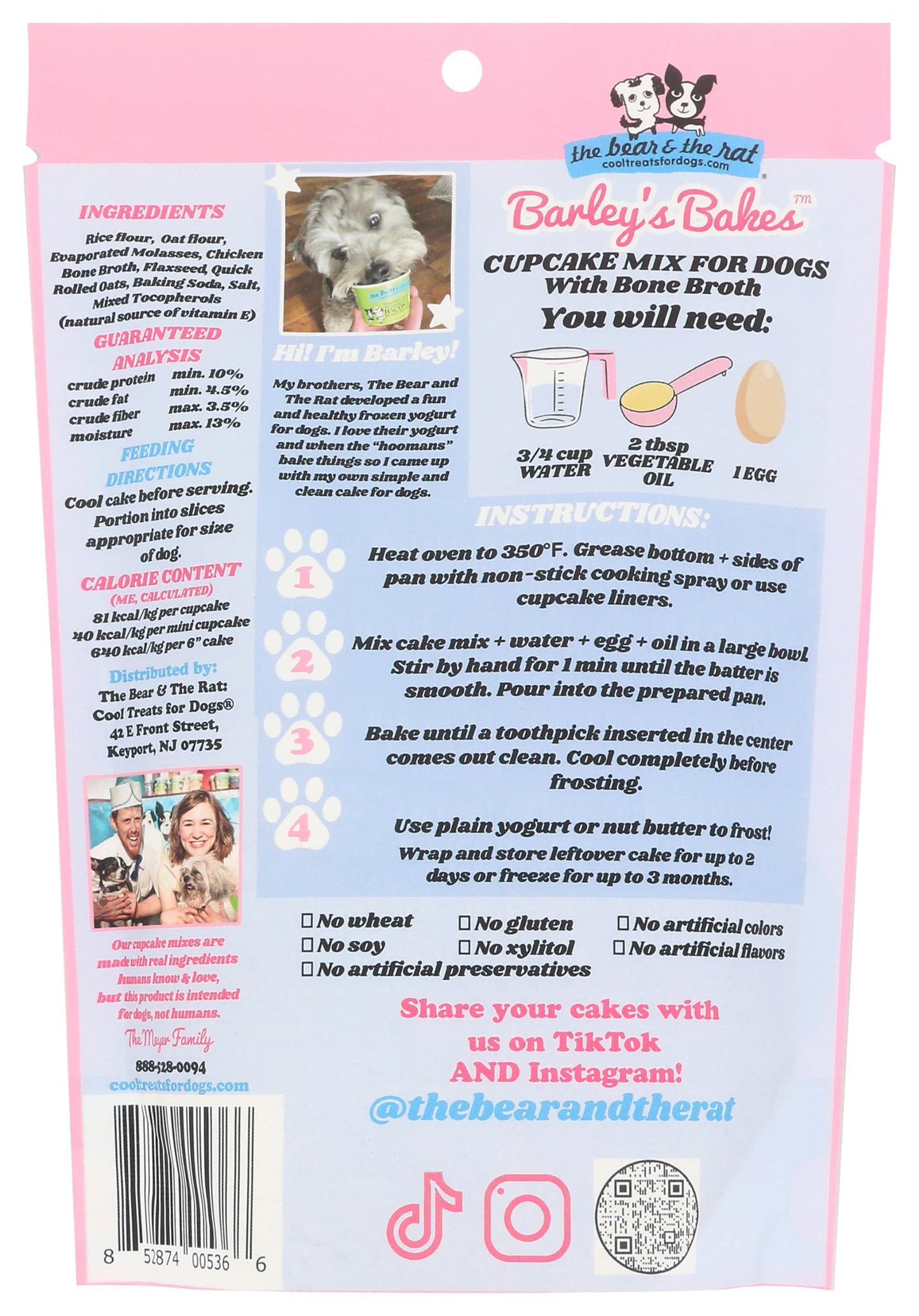 Barley's Bakes – Dog Cake Mix – Made in USA - Easy DIY Pet Cakes, Gluten-Free, No Artificial Colors, Flavors or Preservatives Healthy Dog Treats for Pet Birthdays and Celebrations (Bone Broth)