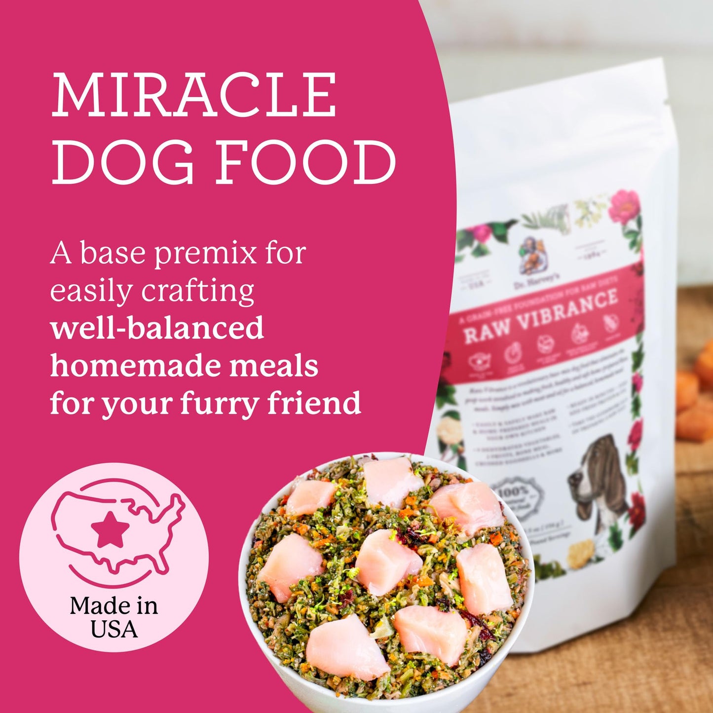 Dr. Harvey's Raw Vibrance Dog Food, Human Grade Dehydrated Base Mix for Dogs, Grain Free Raw Diet (3 Pounds)