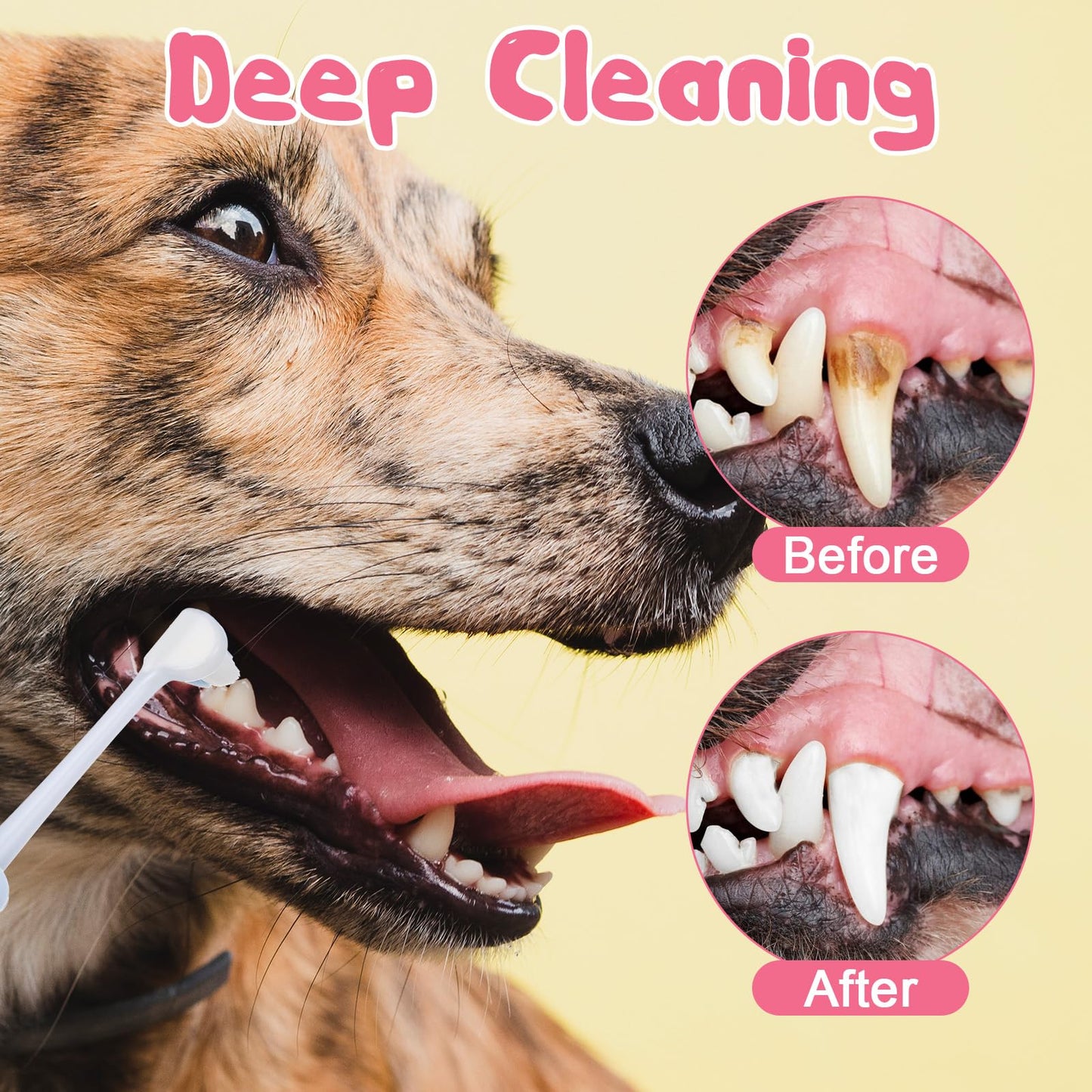 Yuanan 3-Sided Dog Toothbrush, 2 Pack Puppy Toothbrushes, Ultra Soft Dog Teeth Cleaning kit, Pet Dental Oral Care, Dogs Toothbrush Kit for Small and Medium Dogs (Pink, Blue)