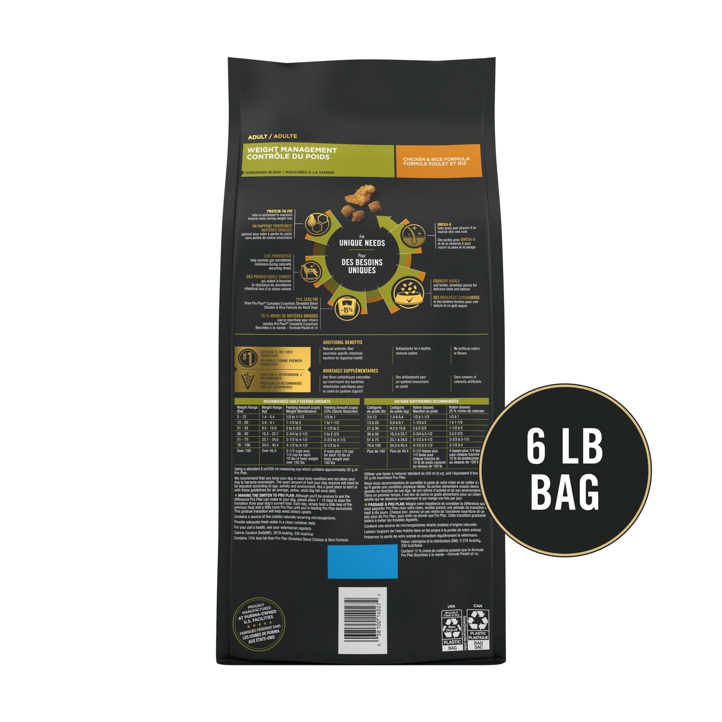 Purina Pro Plan Weight Management Dog Food Dry, Shredded Blend Chicken and Rice Formula - 6 lb. Bag