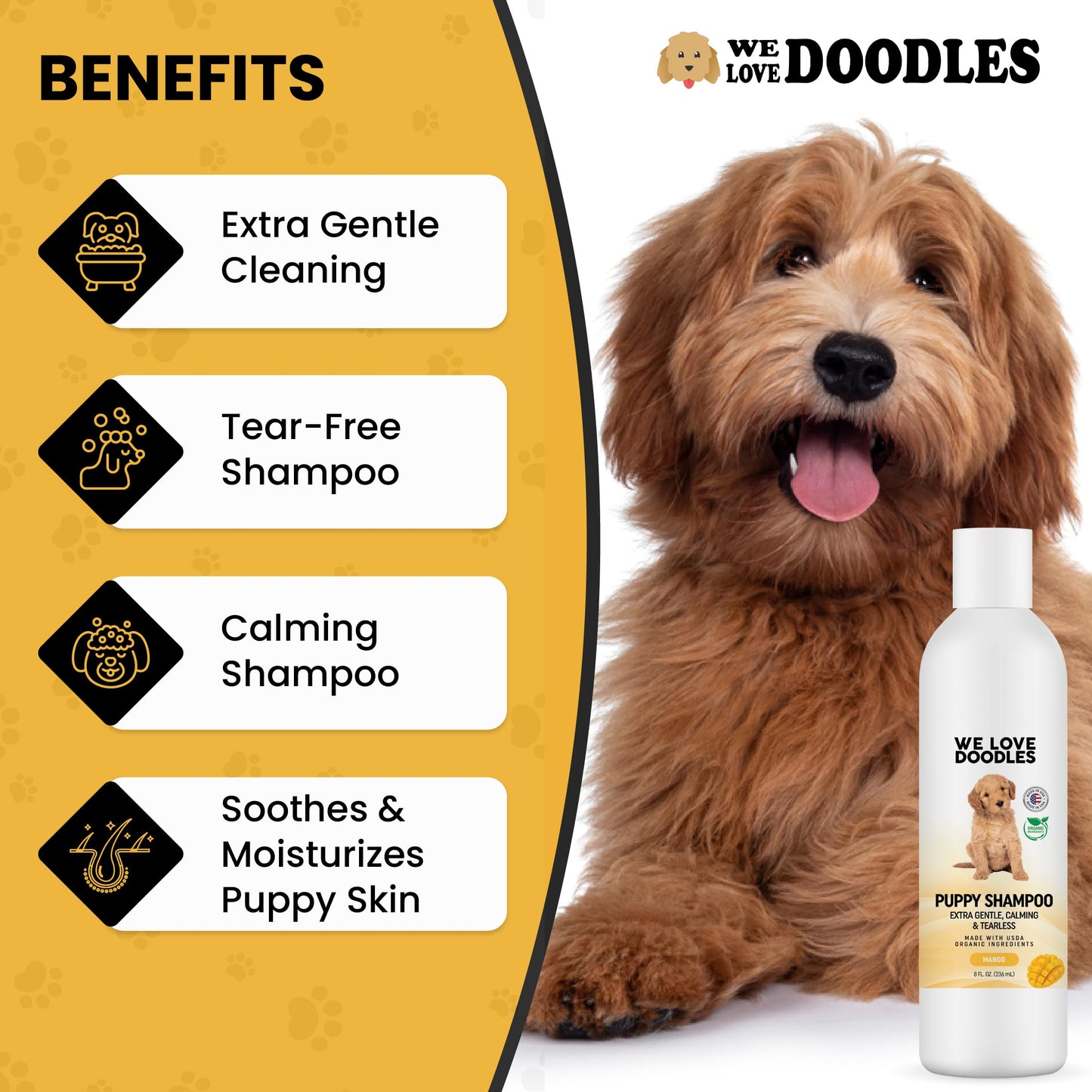 We Love Doodles Puppy Shampoo & Conditioner and Metal Dog Grooming Comb | Oatmeal Bathing | Organic Ingredients | Sensitive & Itchy Skin Wash | Removes Tangles & Matts | Dematting Comb | Made in USA