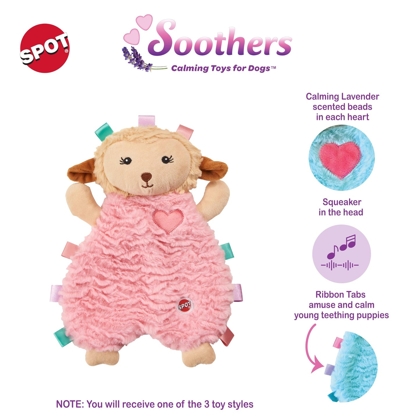 SPOT Soothers- Tabbie Lambie Dog Toy-Separation Anxiety Toys for Dogs, Stuffing Free, Scented with Calming Lavender Fragrance Beads to Safely Calm and Relax Dogs and Puppies, 8in