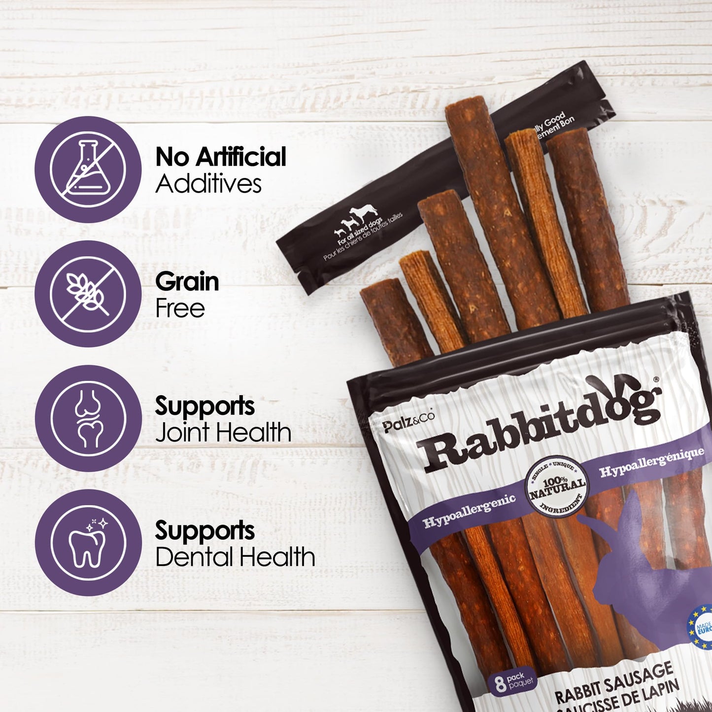 RabbitDog Rabbit Treat Variety Pack for Dogs – Ears (Without Fur), Jerky & Sausage - 100% Natural, Single Ingredient Dog Chews