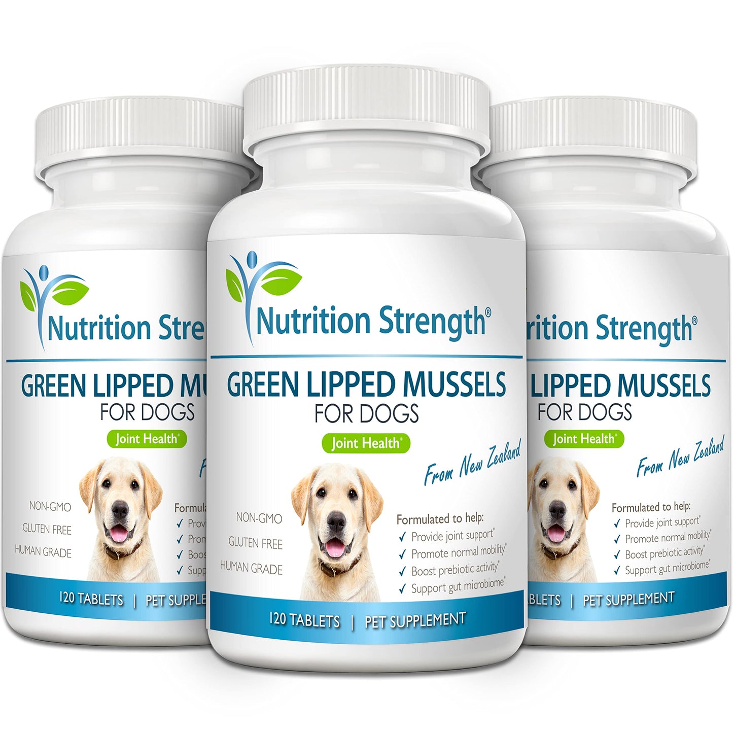 Nutrition Strength Green Lipped Mussels for Dogs for Joint Support & Inflammatory Relief, Promote Normal Mobility & Flexibility, Boost Prebiotic Activity, Support Gut Microbiome, 120 Chewable Tablets