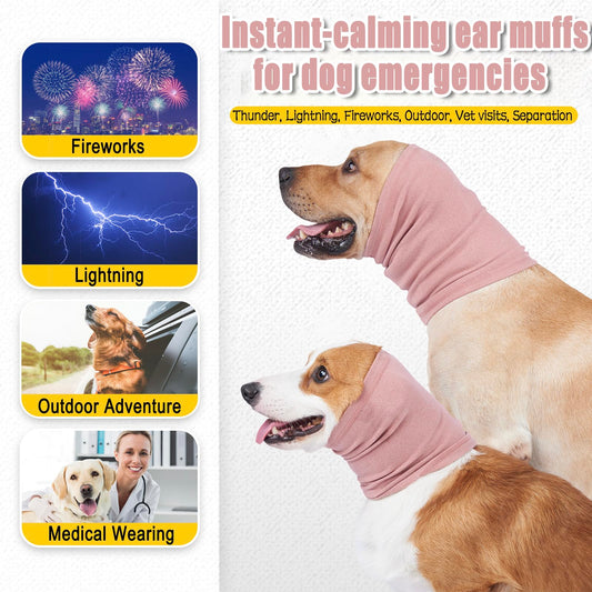 Meifsou Calming Hoodie for Dogs - Stretchy Dog Ear Cover, No Shake Anxiety Head Wrap Quiet Ears, Pet Snoods for Thunder, Lightning, Fireworks, Vet Visits, Grooming, Rabbit Plush Fabric, Pink L