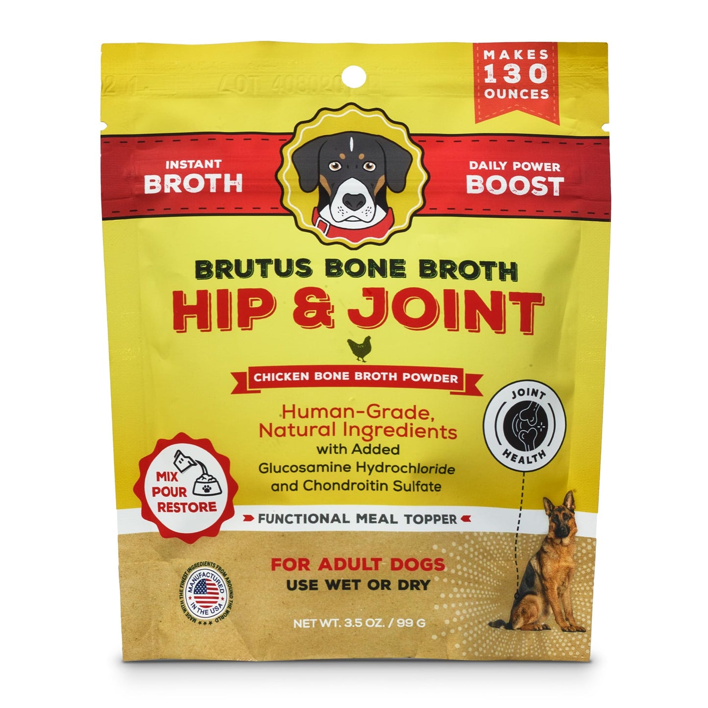 Brutus Bone Broth Hip and Joint Meal Toppers for Dogs Mega Pack (Chicken) - Bone Broth Powder with Chondroitin, Glucosamine & Turmeric - Makes 130oz of Liquid Bone Broth