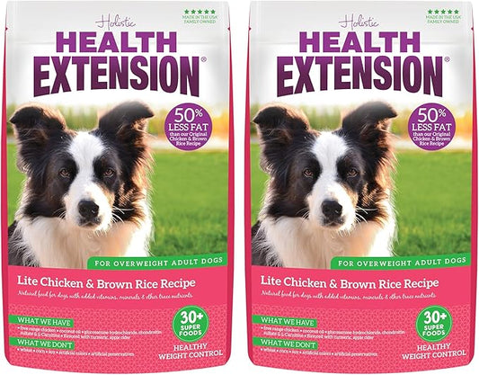 Health Extension Lite Chicken & Brown Rice Dry Dog Food (1 lb / 0.45 kg) - Low-Fat Formula with Glucosamine, Probiotics & Omega 3 for Overweight, Spayed, Neutered, or Senior Dogs (Pack of 2)