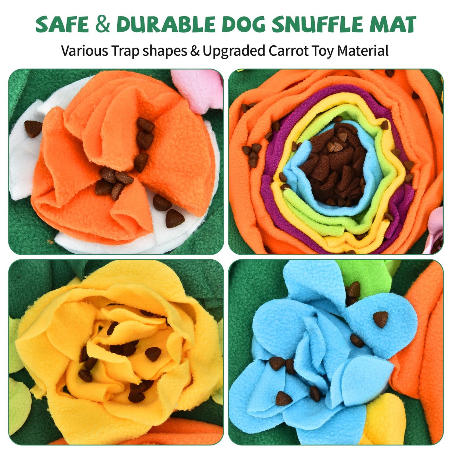 Snuffle Mat for Dogs, Interactive Sniff Mat Slow Feeding Mat for Small Pets Cats, Rabbits to Keep Busy, Dog Puzzle Slow Feeder Treat Toy, Dog Treat Dispenser for Training and Stress Relief (Green)