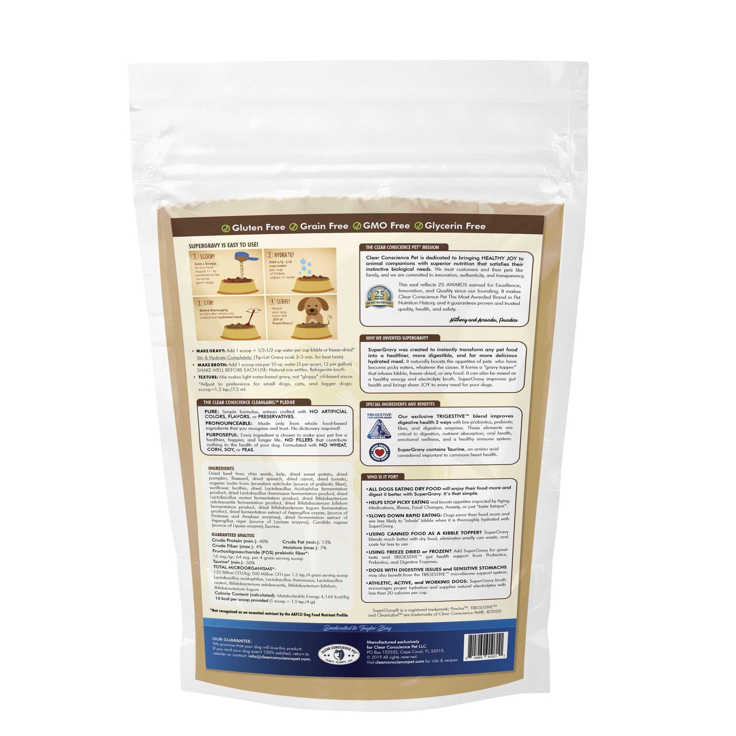 CLEAR CONSCIENCE PET® Paw Jus™ SuperGravy® – Natural Dog Food Gravy Topper – Hydration Broth Food Mix – Human Grade – Kibble Seasoning for Picky Eaters – Gluten & Grain Free (13.5 Ounce (Pack of 1))