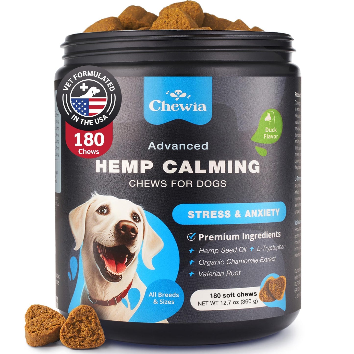 Soft Calming Chews for Dogs - Calming Chews for Dogs with Valerian Root, Melatonin, Vitamin B Complex & Chamomile Extract - Canine Treats for Fireworks, Grooming, Vet Visits, Thunderstorms