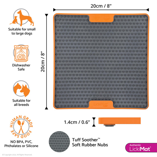 LickiMat Tuff, Heavy-Duty Soother, Dog Slow Feeder Lick Mat, Boredom Anxiety Reducer; Perfect for Food, Treats, Yogurt, or Peanut Butter, Fun Alternative to a Slow Feed Dog Bowl, Orange