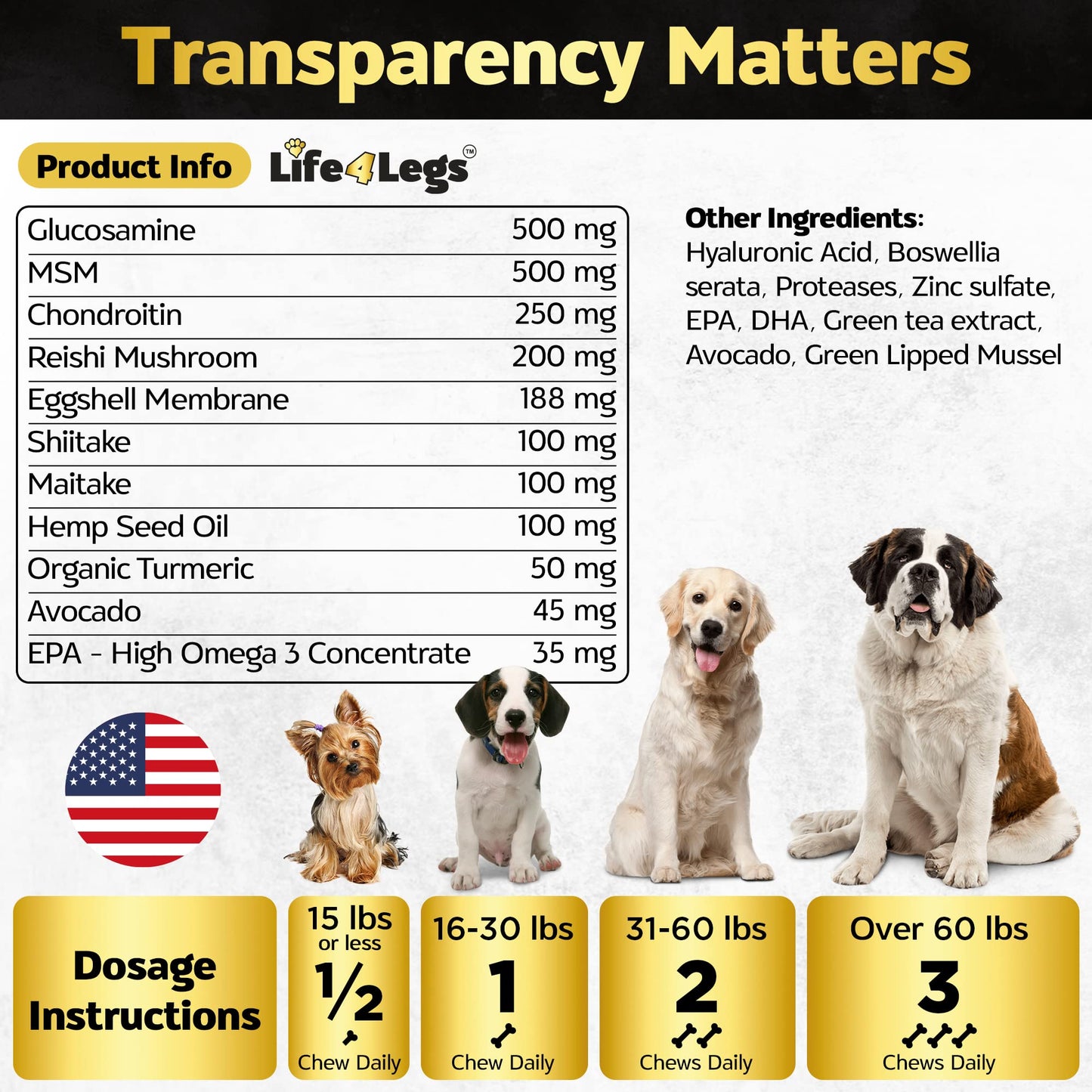 Life4Legs - Soft Chews Hip and Joint Supplement for Dogs - Dog Joint Pain Relief Treats - Glucosamine, Chondroitin, Turmeric- Mobility Supplement