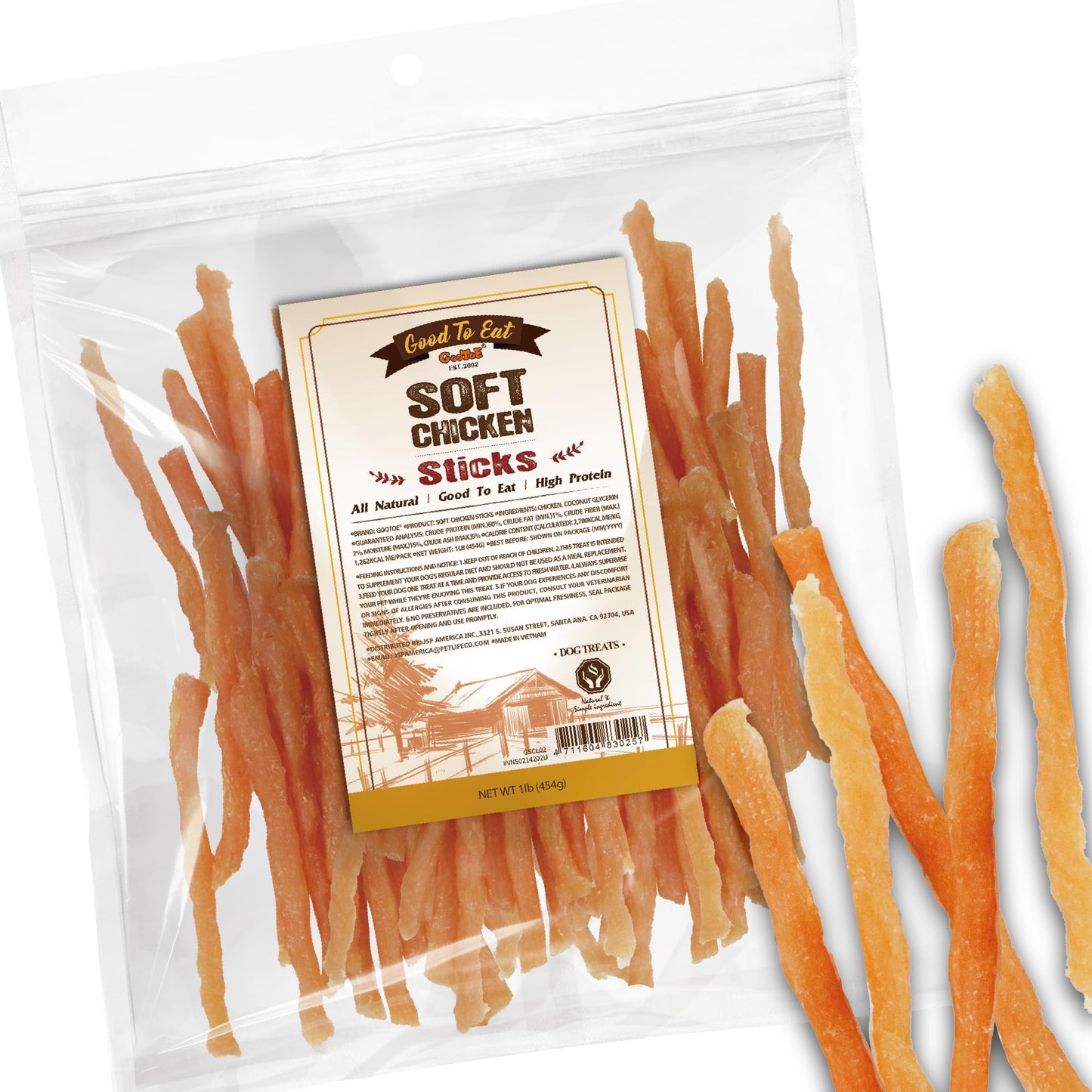Gootoe Soft Chicken Sticks 1 lb, All Natural, Grain-Free, High-Protein, Healthy & Easily Digestible, Soft Texture, Resealable