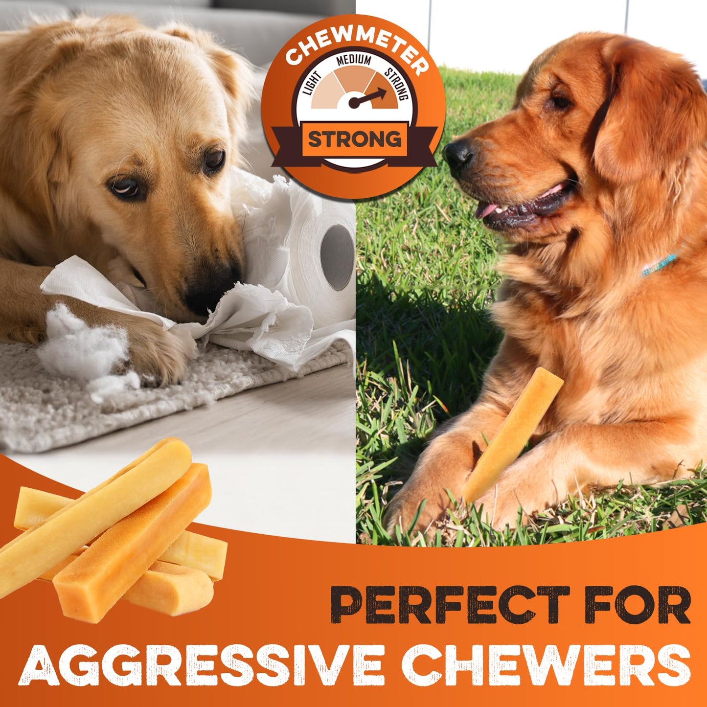 BRUTUS & BARNABY Yak Cheese Himalayan Dog Chews for Aggressive Chewers – Rich in Nutrients, Long Lasting Yak Chews for Small to Large Dogs.(8-pk)