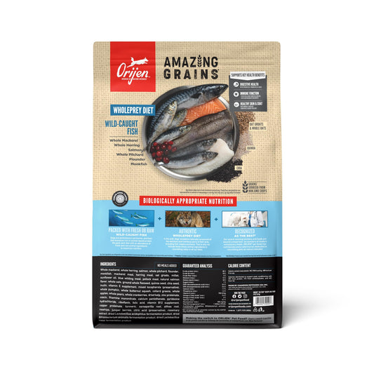 ORIJEN Amazing Grains High Protein Dry Dog Food Six Fish Recipe 4lb Bag
